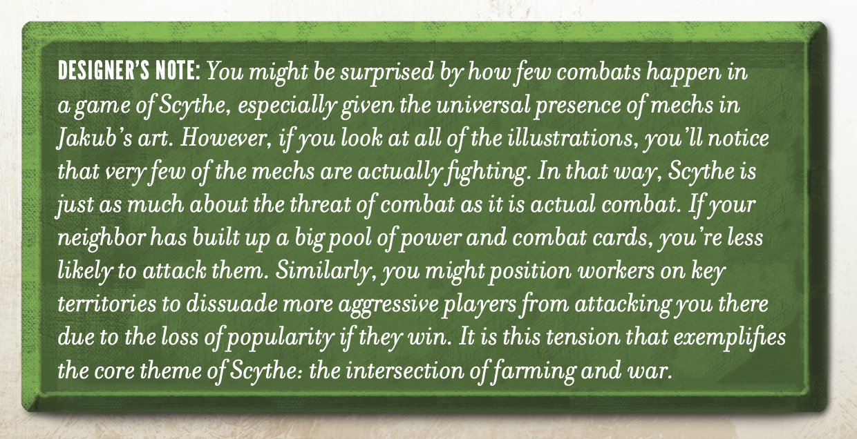 Designer&rsquo;s note from Scythe rulebook
